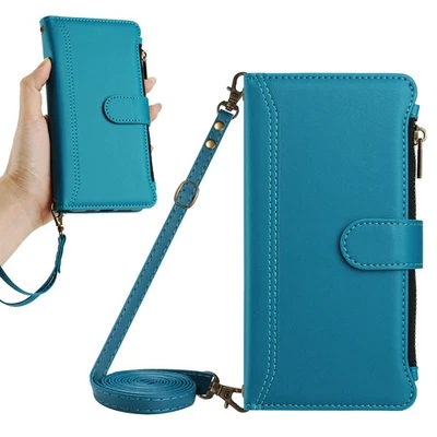 Crossbody Zipper 9 Cards Wallet Case For Various Phone Leather Flip Stand Cover - Image 1 of 4