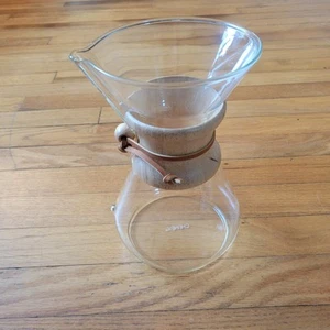 Chemex Glass Pour Over Drip Coffee Maker Carafe Wood Collar Leather Tie - Picture 1 of 4