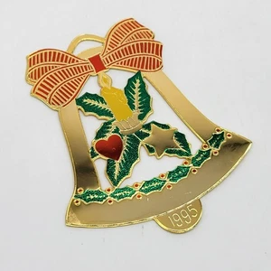 1995 Gloria Duchin Inc. Christmas Bell Ornament Gold Tone With Holly & Candle - Picture 1 of 12