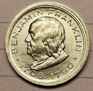 Vintage Benjamin Franklin Memorial Souvenir Aluminium Münze - Bild 1 von 2