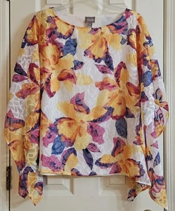 Poncho Chico’s Soft Sepal Jayma taglia 1 collo bateau un serbatoio a conchiglia integrato multi - Foto 1 di 6