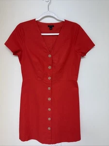 Vestido para mujer Ann Taylor manga corta hasta la rodilla rojo cuello en V algodón/lino talla 4 - Imagen 1 de 8