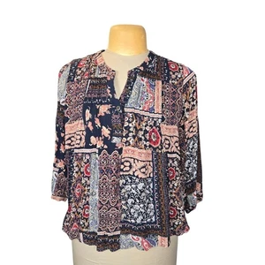 Knox Rose Boho Patchwork Blumen Bauern Bluse Top Large leicht fließend schick - Bild 1 von 10