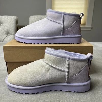 Botas femininas UGG Classic Ultra Mini tamanho 8 roxas flor de sálvia sapatos pele *LEIA - Imagem 1 de 4