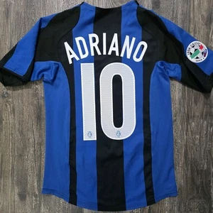 2005 Nike Inter Milan Home Soccer Jersey Adriano Kids L Brazil Italy World Cup - Picture 1 of 10