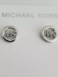 Michael Kors small round pierced earrings. MK in clear gems w silver edge. New. - Picture 1 of 5