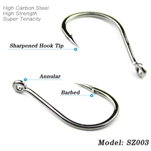 Lot 200pcs Fishing Hooks Black High Carbon Steel Annular Barbed Bait Hook 3#-15# - Picture 1 of 20