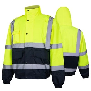 OMOTIYA Hi-Vis Safety Hoodie Jacket for Men w/Navy Blue Bottom in Cold Weather - Picture 1 of 8