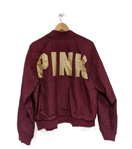 Seltene Victoria Secret Pink Gold Logo weinrot Bomberjacke durchgehender Reißverschluss Large - Bild 1 von 12