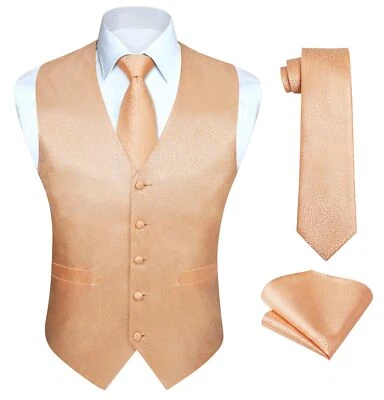 Traje chaleco y corbata amarillo jacquard floral cachemir 3 piezas para hombre y bolsillo cuadrado... Foto 1 de 4