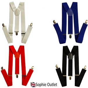 35mm Wide Men's Elasticated Suspenders Clip On Trouser Adjustable Fancy Braces - Picture 1 of 11