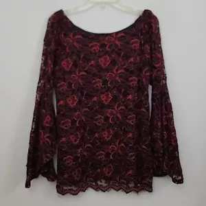 Relatività rosso e nero pizzo maniche a campana collo barca top donna L - Foto 1 di 16
