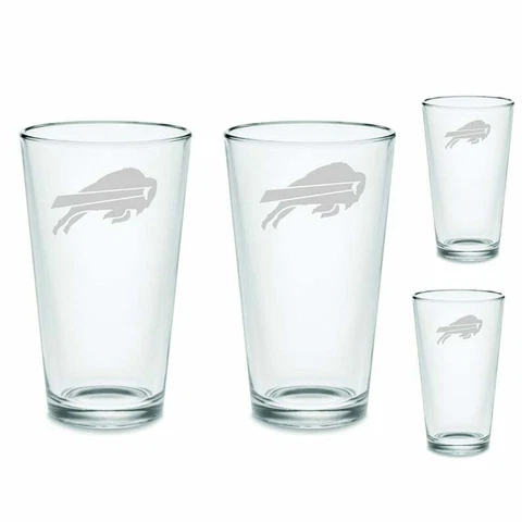 SET Buffalo Bills Pint Beer Glasses Etched Tumblers Drinkware Cover