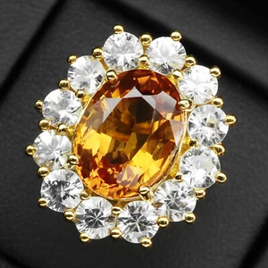 Sparkling Yellow Golden Sapphire 11Ct 925 Sterling Silver 24k Gold Vermeil Ring - Picture 1 of 9