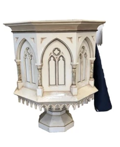 Antique Gothic Catholic Church Wineglass Pulpit in Solid Oak 64” - Picture 1 of 5