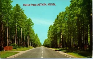 Minnesota Postcard Hello from Aitkin Minn Scenic Minnesota Roadway MN - Picture 1 of 2