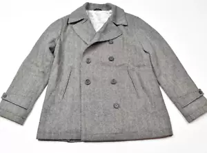 Penguin Musingwear Tweed Pea Coat Mens Large Gray Double-Breasted Wool Blend - Picture 1 of 10