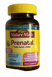 Nature Made Prenatal Folic Acid + DHA, 60 Softgels Exp 04/2026 - Picture 1 of 1