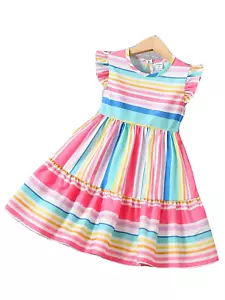 NWT GIRLS size 6 LIGHT PINK PASTEL MULTISTRIPE FLUTTER SLEEVE Easter DRESS - Picture 1 of 5
