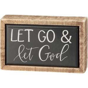 Primitives by Kathy Let Go & Let God  MINI Box Sign 4.5" x 2.5" - Picture 1 of 1