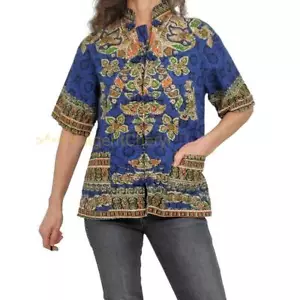 Camisa Tradicional Tailandia S Colorido Estampado A Presión Frontal Bolsillos Cuello Mandarín - Imagen 1 de 11