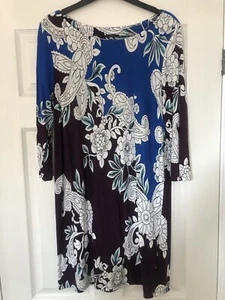 Ladies M&Co Dress Size 20 Floral Paisley Blue Mauve Sleeves Summer Stretchy Plus - Picture 1 of 15