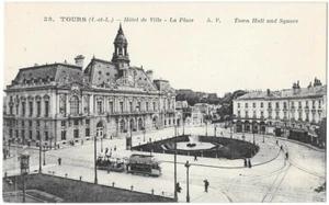TOURS 37 Rathaus - Der belebte AK-Platz unzirkuliert mit grünem Rücken ~1910-20 - Bild 1 von 2