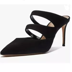 FOWT Black Pointed Toe High Heels Slide Mules Sandal Double Strap Slip On Shoes - Picture 1 of 8