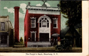 HAMBURG NEW YORK THE PEOPLES BANK STREET SCENE 1911 OLD POSTCARD - Picture 1 of 2