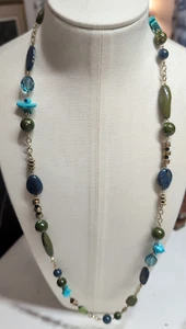 Premier Designs Necklace Turquoise-Brown-Green & Black Beads - Picture 1 of 11