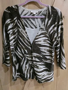 Coldwater Creek Button Down Attached Cami Front 3/4 Sleeve Brown/Cream Sweater - Bild 1 von 5