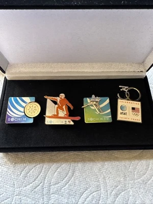 2014 Sochi Rusia Patrocinador Olímpico Set AT&T 4 Pines ¡Juego de Pin en Caja con Pin de Aleta!  Foto 1 de 4