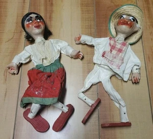 14" Vintage Marionette Couple NO Strings String Puppet Mexican Folk Art - Picture 1 of 10
