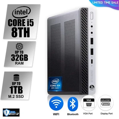 HP Mini Desktop Computer PC i5 8TH, up to 32GB RAM, 1TB SSD,  Windows 11, WiFi - Image 1 of 4