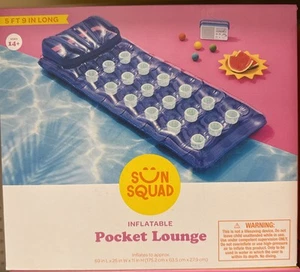 NEW Sun Squad Inflatable Pocket Pool Lounge Built in Pillow- 5'9" - Picture 1 of 2