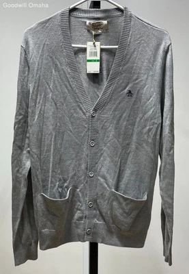 Cardigã suéter Penguin by Munsingwear masculino tamanho G cinza 100% lã merino novo com etiquetas - Imagem 1 de 4