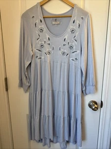 Cupio Women's Dress XL Light Blue Embroidered Floral Pattern On Chest Long Sleev - Picture 1 of 16