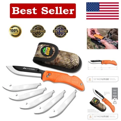 Cuchillo de caza plegable Razor-Lite de 3,5" con cuchillas reemplazables y funda de nailon Foto 1 de 4