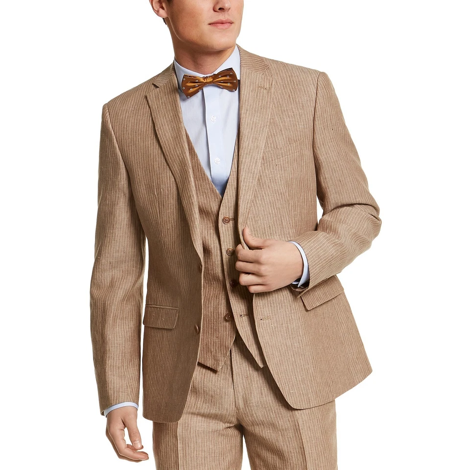 Bar III Mens Suit Jacket Beige Size 38 Short Pinstripe Slim Fit #026