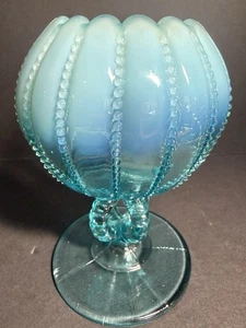 NORTHWOOD blau opalisierendes Glas PERLEN SOCKEL ROSE SCHALE Vintage - Bild 1 von 11