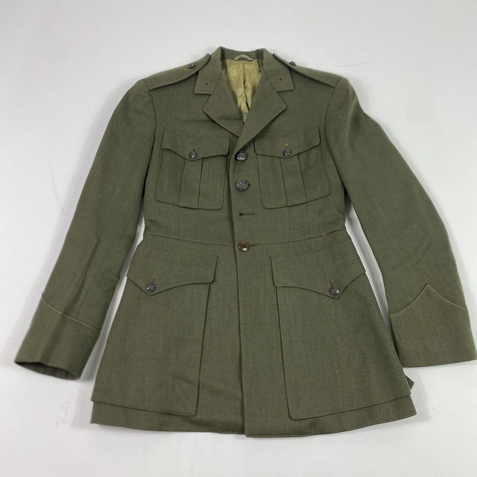 Vintage USMC Service Coat Jacket Mens Olive Green Military Uniform EGA Buttons - Image 1 of 4