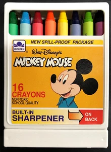 Raro 16 pastelli vintage Topolino con temperamatite integrato Disney / libri d'oro - Foto 1 di 2