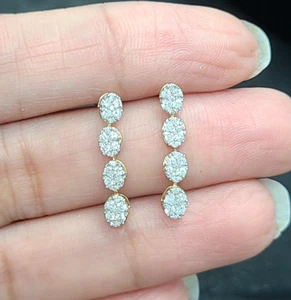 DEAL! 0.60CT NATURAL ROUND DIAMOND HALO DROP DANGLE EARRINGS 14K GOLD - Picture 1 of 8
