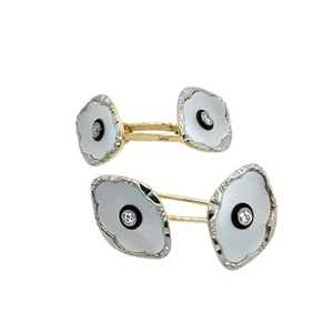 Diamond & Mother of Pearl Cufflinks Set In 14ct Yellow Gold - Picture 1 of 5
