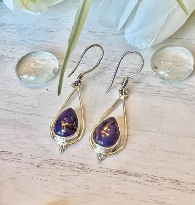 Purple Copper Turquoise Gemstone 925 Sterling Silver Handmade Earring Ag-118 - Image 1 of 4