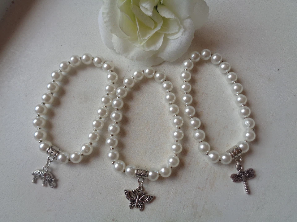 Armband Wachsperle weiß/Silber mit Charmsanhänger verschiedene Varianten - Bild 1 von 1