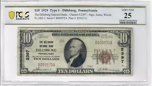 1929 Dillsburg National Bank Type 1 $10 Note National Currency PCGS 25 2397 CN - Picture 1 of 1