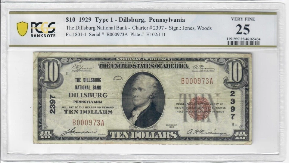 1929 Dillsburg National Bank Type 1 $10 Note National Currency PCGS 25 2397 CN - Image 1 of 1