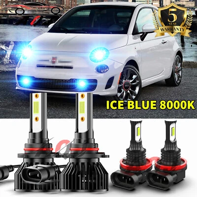 For Fiat 500 2012 - 2019 Combo 4X blue LED Headlight + Fog Light Lamp Bulbs Kit Foto 1 de 4
