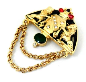 GIOVANNI TORLONIA Signed Family Crest Brooch Heraldic Lion Coat of Arms Cabochon - Picture 1 of 8